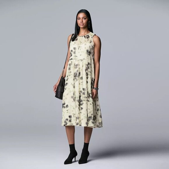 SIMPLY Vera Vera Wang Shirred Waist Midi Dress Camo - Picture 1 of 7